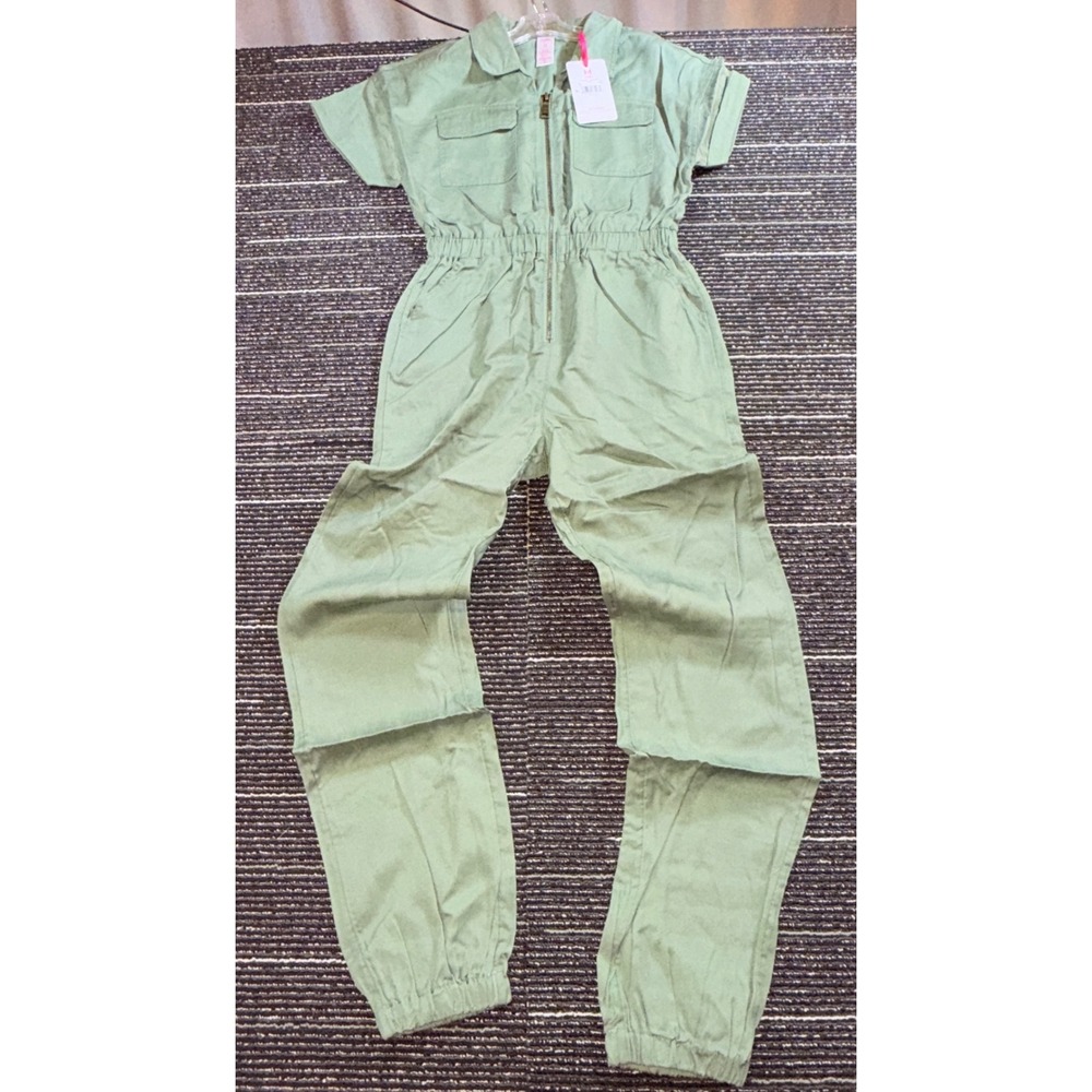 Justice Utility Jumpsuit Kids Size M 10 New Sage Green Zip Front Tencel Jogger